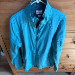 Double Diamond Blue Ski Jacket with Stand-Up Collar and Sporty Design